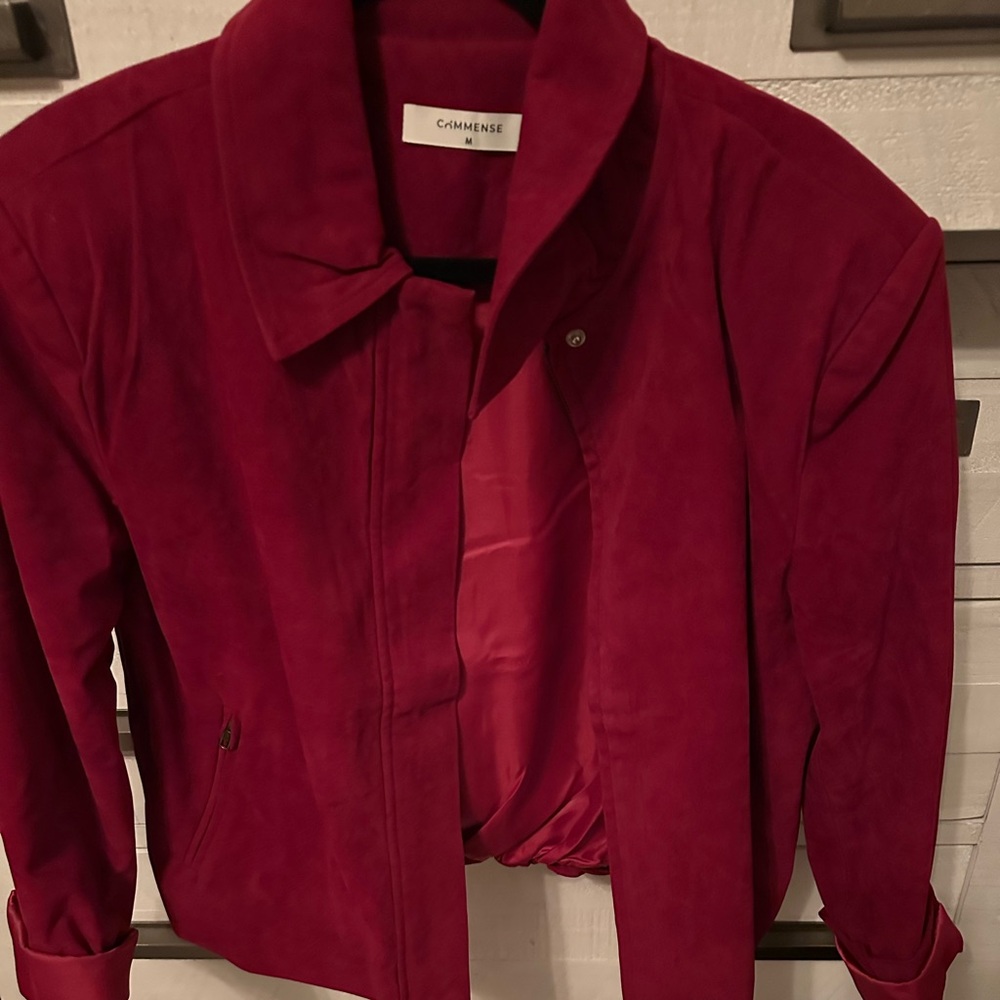Commense Deep Red faux suede bomber/Blazer.